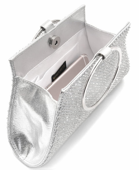 MOSSMON Crystal Clutch Purses Bride and Bridesmaid Handbag Elegant Wristlet Evening Bag for Women Silver Large MOSSMON