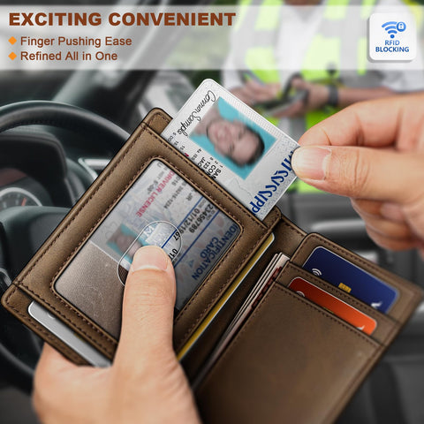 BULLIANT Slim Wallet For Men 12Cards,Easy Leather Wallet Card Holder Money Clip With Simplified Bill Folder&Magnetic Closure -RFID Blocking