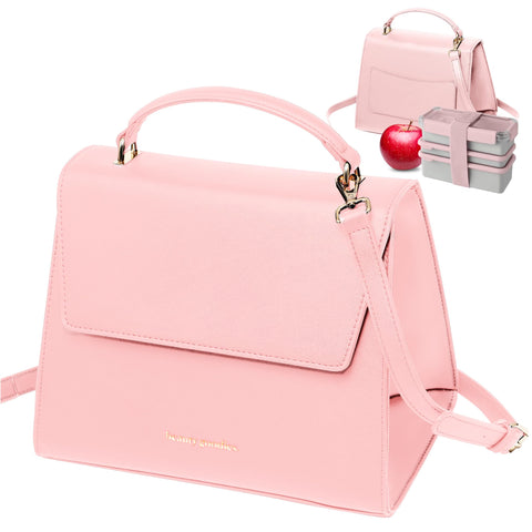 BEAUTYGOODIES Large Pink Lunch bag, Insulated Lunch Purse, Insulated Lunch Bag, Modern Lunch Box For Women, Lunch Bag Woman Leather, Chic Large Lunch Tote, Cooler Bag BEAUTYGOODIES