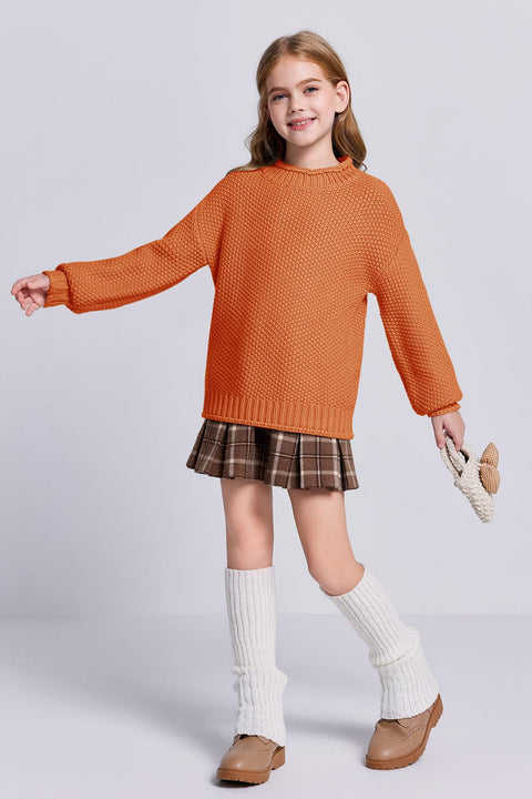 Imily Bela Girls Turtleneck Sweaters Kids Batwing Sleeve Knit Clothes Chunky Pullover Jumper A-Orange