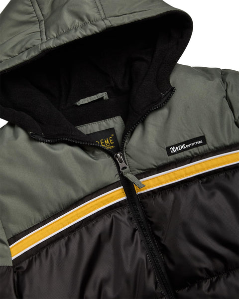 iXtreme Boys Puffer Jacket - Wind & Water Resistant Soft Fleece Lined Warm Winter Jacket for Boys with Winter Hat, Size 18, Olive Green