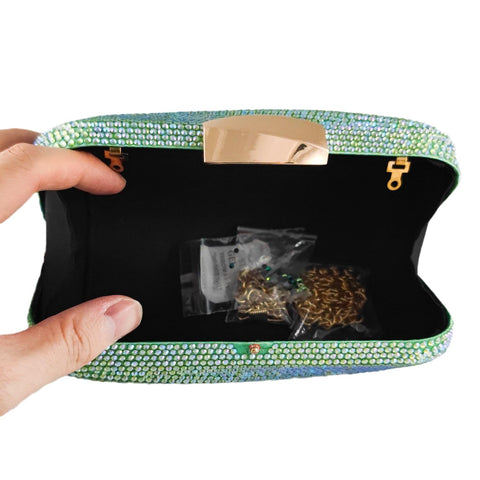 Boutique De FGG Sea Wave Luxury Crystal Clutch Evening Bags for Women Gradient Green Rhinestone Wedding Handbags and Purses Boutique De FGG