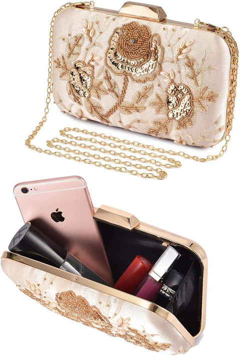 UBORSE Embroidery Sequin Beaded Clutch Purses for Women Evening Bags Formal Party Wedding Purses Prom Cocktail Party Handbags UBORSE