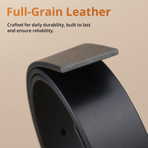 Buffway Men’s Full Grain Leather Belt – Solid One-Piece Leather, 1.5” Wide for Jeans & Business Casual, Gift Box Included - 34” Black