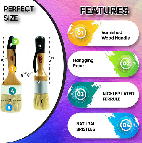 Chalk Paint Brushes Set, Pack of 2 Wax Brush - 2.5 Inches Large, Natural Bristles, Perfect for Furniture Painting, Stencils, Waxing - No Shedding, Superior Paint Pick-Up & Release MODERN ART SUPPLIES A PRODUCT OF SMARTVISION CO