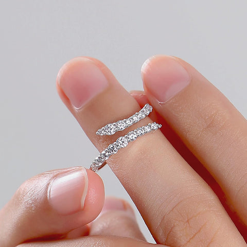 HZSIKAO Moissanite Ring Bands, Sterling Silver Engagement Rings Moissanite Diamond Open Eternity Wedding Band for Women Size 9 HZSIKAO