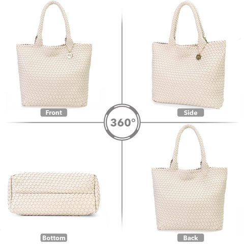 PS PETITE SIMONE Woven Tote Bag for Women Large Woven Leather Shoulder Purse Trendy Clutch for Summer Beach PS PETITE SIMONE