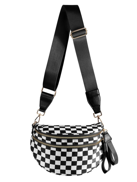 Black and White Checkered Crossbody Bum Bag for Women,Spacious Checkered Purse Fanny Packs Belt Bag Sling Bag with Shoulder Strap (Black and White Checkered)