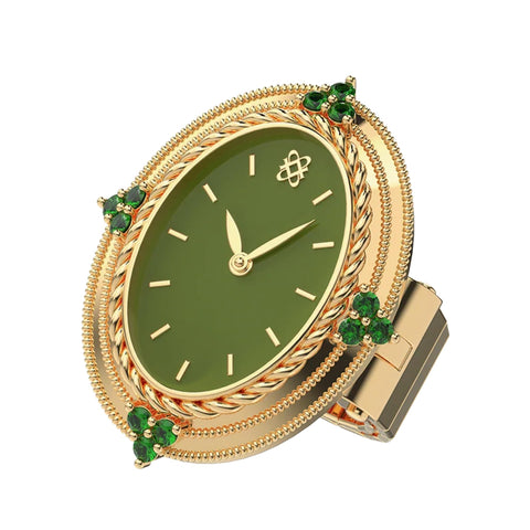 PASCAL Women's Diamond Watch Ring with Two-Hand Analog Display and Stainless Steel Expansion Band (Green) PASCAL