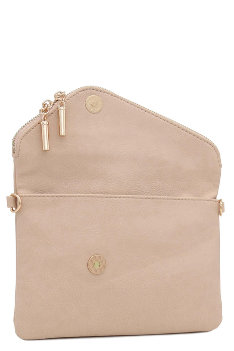 FashionPuzzle Envelope Wristlet Clutch Crossbody Bag with Chain Strap (Nude) One Size FashionPuzzle