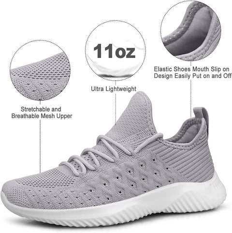 Feethit Womens Slip On Walking Shoes Non Slip Running Shoes Breathable Workout Shoes Lightweight Gym Sneakers Light Grey Size 8.5 Feethit