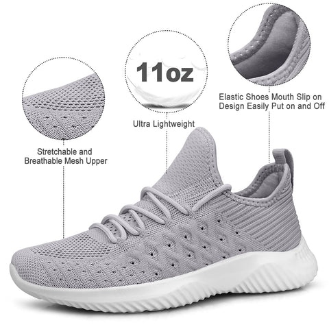 Feethit Womens Slip On Walking Shoes Non Slip Running Shoes Breathable Workout Shoes Lightweight Gym Sneakers Light Grey Size 8.5 Feethit