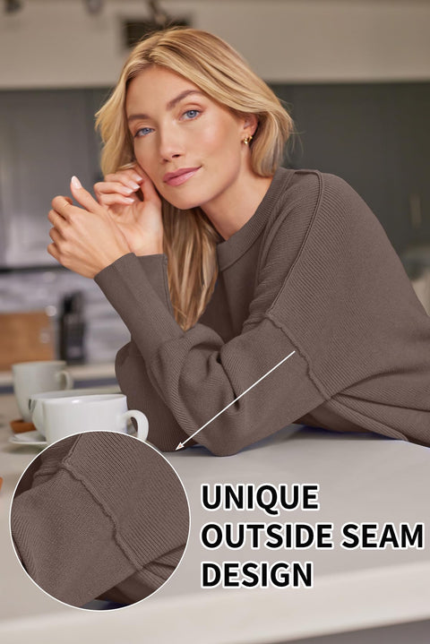 LILLUSORY Oversized Sweaters for Women 2025 Fall Fashion Outfits Trendy Crewneck Knit Cute Lightweight Sweater Pullover Tops Long Sleeve Shirts Winter Clothes Nutmeg M