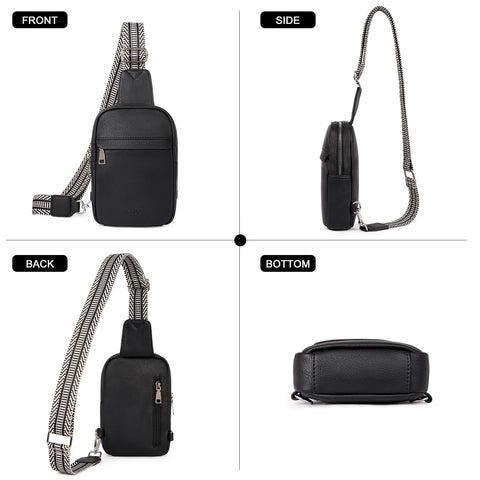 CLUCI Small Sling Bag for Women Crossbody Purse, Leather Fanny Packs with Guitar Strap, Cross Body Bag Women Black CLUCI