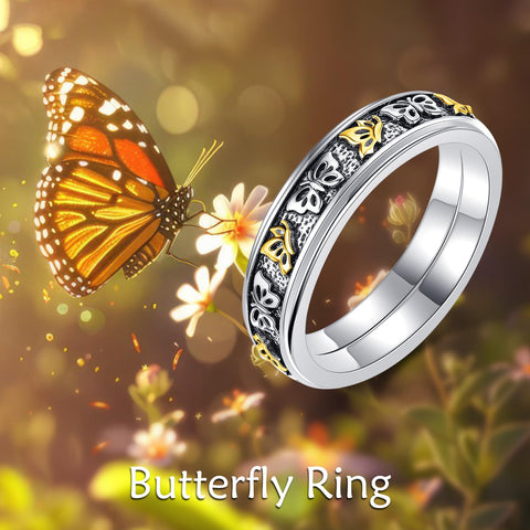SHEAISRS Butterfly Rings 925 Sterling Silver Various Flying Butterflies Rings for Women Anxiety Relieve Spinner Statement Rings Jewelry for Her SHEAISRS
