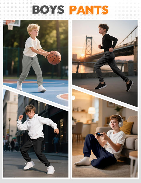 Guicizi Boys Joggers Sweatpants Black Grey Athletic Track Running Sports Pants with Pockets Drawstring 4T 5T Boys Clothes Kids Activewear