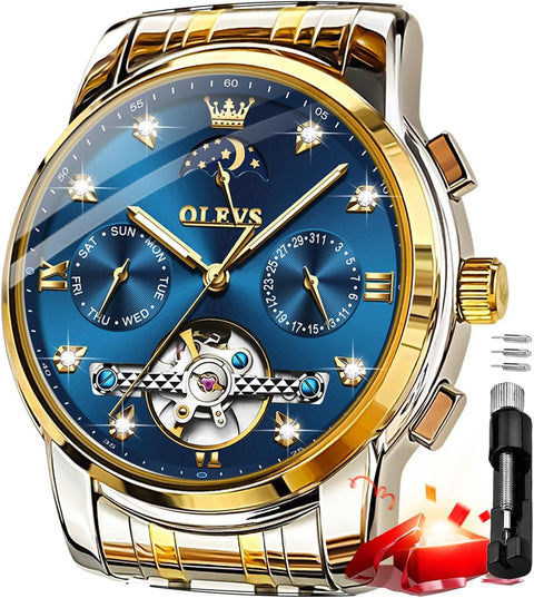 OLEVS Mens Wrist Watches Automatic Self Winding Mechanical Luxury Dress Diamond Stainless Steel Watch Gifts OLEVS