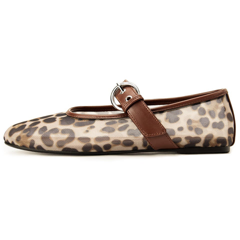Gothictor Leopard Flats for Women Mesh Flats Ballet Flats Mary Jane Flats Women's Dress Shoes Ballet Shoes Brown,8