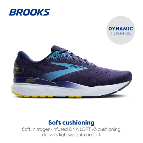 Brooks Men’s Ghost 16 Neutral Running Shoe - Blue/Bonnie Blue/Yellow - 10 Medium