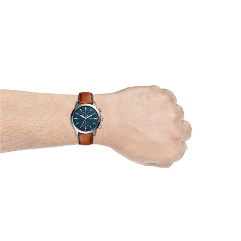 Fossil Men's Townsman Quartz Stainless Steel and Leather Chronograph Watch, Color: Silver, Luggage (Model: FS5279) Fossil