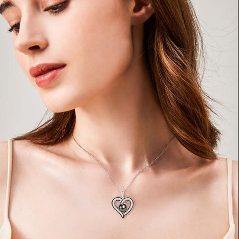 NONNYL Gifts for Women- Birthday Gifts for Wife From Husband Fine Jewelry - Gift for Her Christmas Gifts Ideas Mothers Day Gifts Valentines - Tahitian Black Heart Pearl Necklace Pendant NONNYL