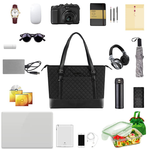 KROSER Laptop Tote Bag 15.6 Inch with USB Port, Large Work Tote Bag Computer Shoulder Bag for Women, Laptop Case for Office Business Travel(Quilted) KROSER