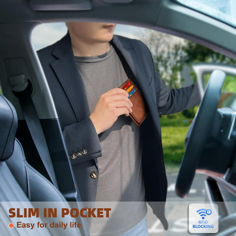 BULLIANT Magnetic Closure Slim Wallet-Genuine Leather Front Pocket Wallet for Men,RFID Blocking,Holds 12 Cards and Money Clip