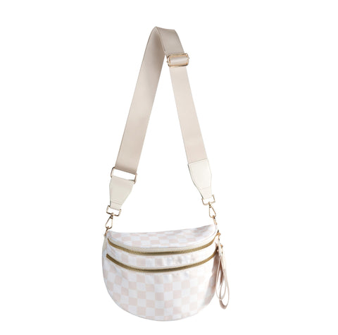 Spacious Checkered Nylon Crossbody Bag Bum Bag Checkered Handbags Wallets for Women (beige checkered)