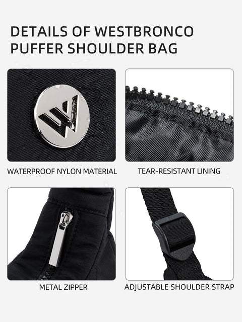 WESTBRONCO Small Puffer Crescent Shoulder Bag for Women, Nylon Quilted Shoulder Purses, Puffy Handbags with Adjustable Strap