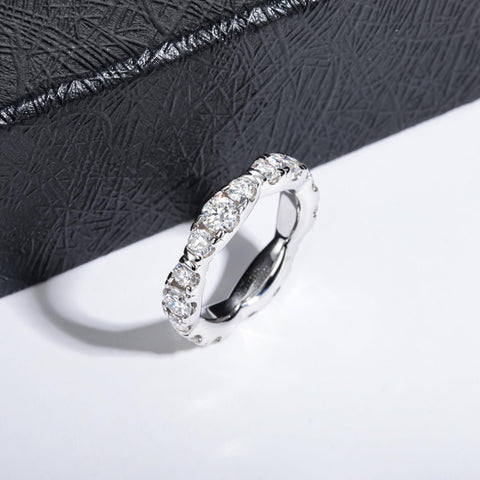 Raivari Moissanite Eternity Wedding Band for Women 18K White Gold Plating 925 Lab Diamond Ring Gifts for Her GRA Certified 2.7 Carat 5 Raivari