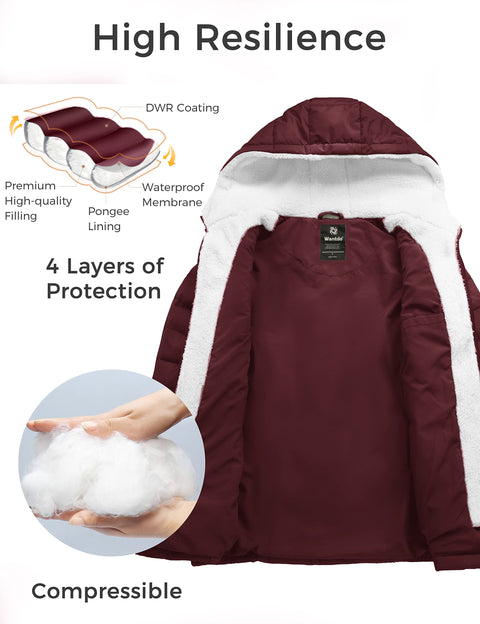wantdo Women's Hooded Winter Jacket Light Weight Puffer Jackets Wine Red Small