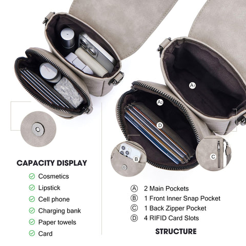 POIUGOYA Small Crossbody Bags for Women Trendy,Leather Triple Compartment Cell Phone Crossbody Wallet Purses with Card Slots