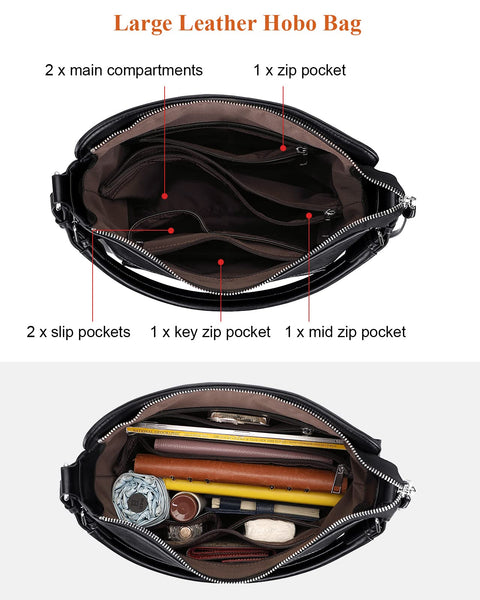 Over Earth Leather Hobo Purses and Handbags for Women Ladies Shoulder Crossbody Purse(O116E-2G Black) Over Earth