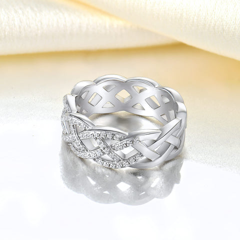 YL Women's Twisted Knot Rings 925 Sterling Silver Criss Knot Ring 18k White Gold Plated Cubic Zirconia Infinity Statement Rings-size6 YL