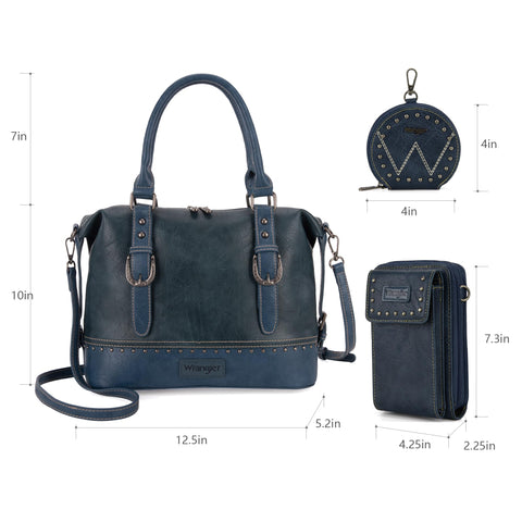 Wrangler 3Pcs Doctor Bag Set for Women, Top Handle Satchel Purse Barrel Handbags Cell Phone Purse Leather Hobo Bags WG48S-S5110JN Montana West