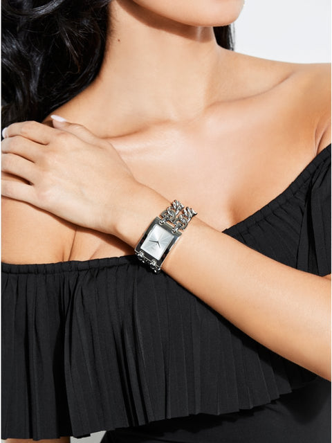 GUESS Women's Silver-Tone Multi-Chain Bracelet Watch with Self-Adjustable Links. Color: Silver-Tone (Model: U1117L1) GUESS