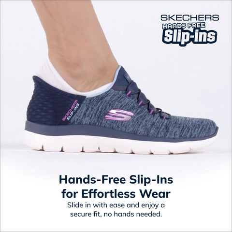 Skechers Women's Summits Hands-Free Slip-Ins – Memory Foam Insole, Heel Pillow, Vegan Materials Sneaker, Navy Purple, 7.5
