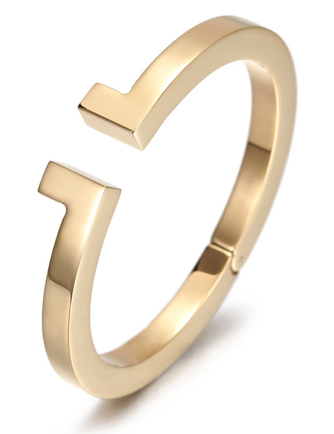 Cuff Bracelet with CZ for Women Stainless Steel Metal and Spring-Clasp Gold Silver Black Plated Chunky Cuff Bangle Jewelry for Girls Gift (Gold) Jinbaoying