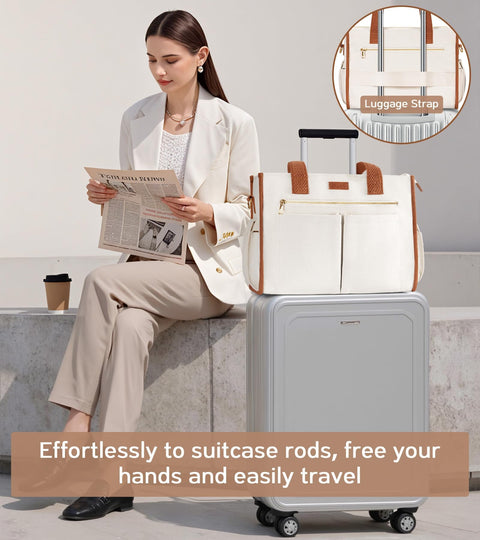 Canvas Tote Bag for Women, 15-Pocket Large Crossbody Purse Shoulder Satchel Handbag Bible Laptop Bag Zipper Bookbag for Teacher Nurse Work Travel College Everyday