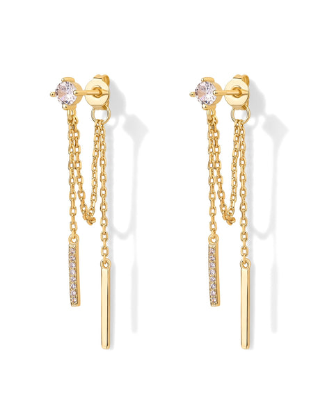 PAVOI 18K Yellow Gold Plated 925 Sterling Silver Posts Drop Dangle Chain Earrings for Women | Dangling Chain Studs | Cubic Zirconia Ball Threader Earscapes Earrings