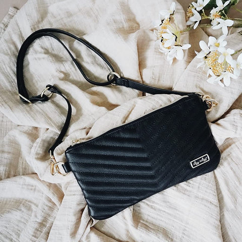 Itzy Ritzy Boss Pouch Wristlet, Crossbody Clutch & Belt Bag - Black Clutch Purse for Women - Includes Crossbody Strap & Wristlet Strap - Features 6 Card Slots & 2 Zippered Pockets (Jetsetter) Itzy Ritzy