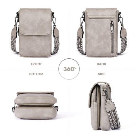 POIUGOYA Small Crossbody Bags for Women Trendy,Leather Triple Compartment Cell Phone Crossbody Wallet Purses with Card Slots