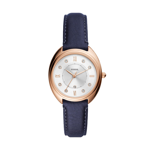 Fossil Women's Gabby Quartz Stainless Steel and Eco Leather Three-Hand Watch, Color: Rose Gold, Navy (Model: ES5116) Fossil