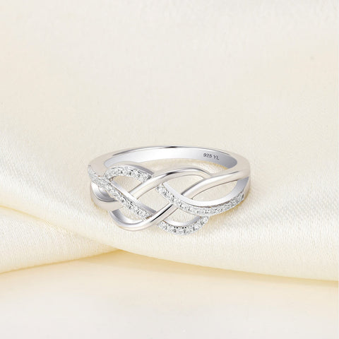 YL Celtic Knot Rings 925 Sterling Silver Twisted Knot Ring 18k White Gold Plated Cubic Zirconia Infinity Statement Rings-size5 YL