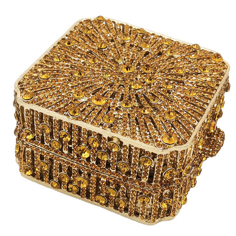 Boutique De FGG Women Metal Box Crystal Clutch Purse Evening Bag Wedding Bridal Rhinestone Handbags Party Clutch Bag,Mini,Bronze Boutique De FGG