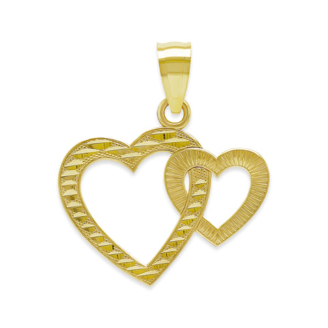 Gold Double Heart Charm - 10 Karat Solid Gold - Heart Pendant - Jewelry