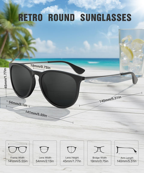 QALLY Sunglasses Womens Polarized Sunglasses-Women: Retro Round Sun Glasses with UV400 Protecion Trendy 3 Pack