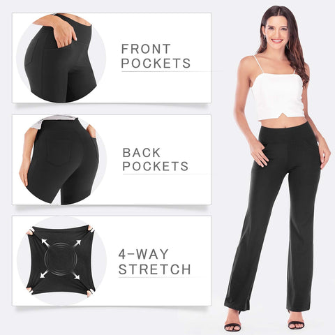 IUGA Bootcut Yoga Pants with Pockets for Women Wide Leg Pants High Waist Workout Pants Tummy Control Work Pants 4 Pockets IUGA