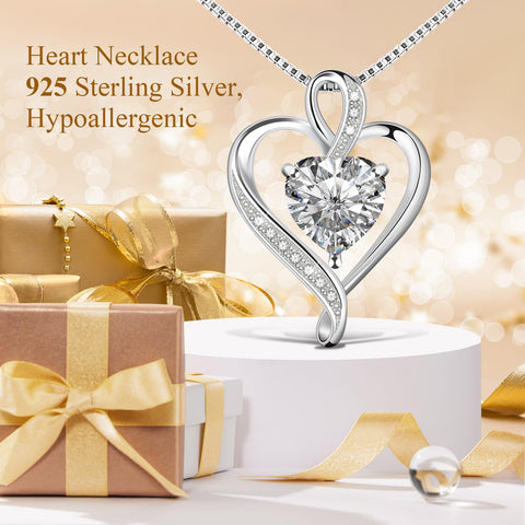 Alittlecare 925 Sterling Silver Necklace - Exquisite Silver Jewelry for Women - Heart Pendant Silver Necklace - Birthday, Anniversary, Valentine's Day Gift for Women, Wife, Mom, Girlfriend, Lady