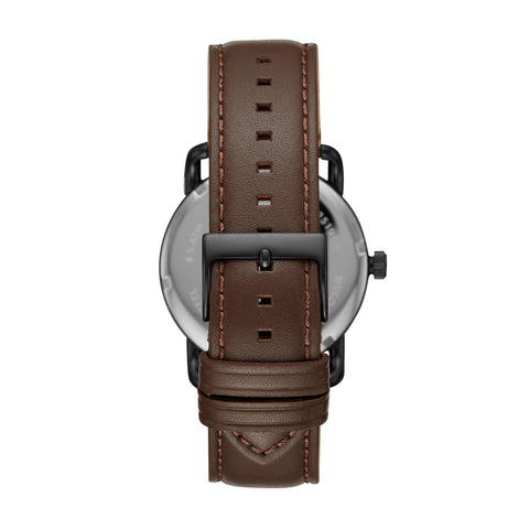 Fossil Men's Copeland Quartz Stainless Steel and Leather Three-Hand Watch, Color: Black, Dark Brown (Model: FS5666) Fossil